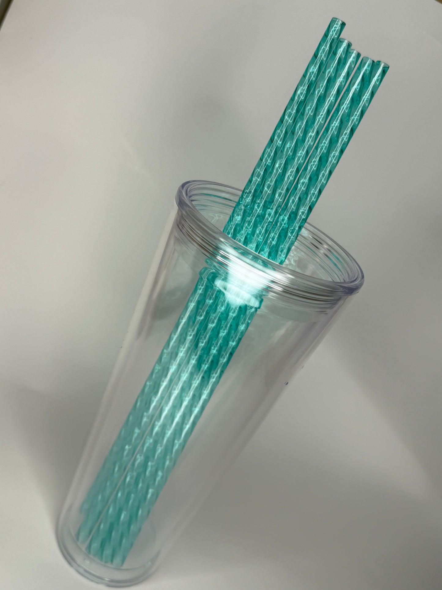 Teal transparent swirl 12" straw