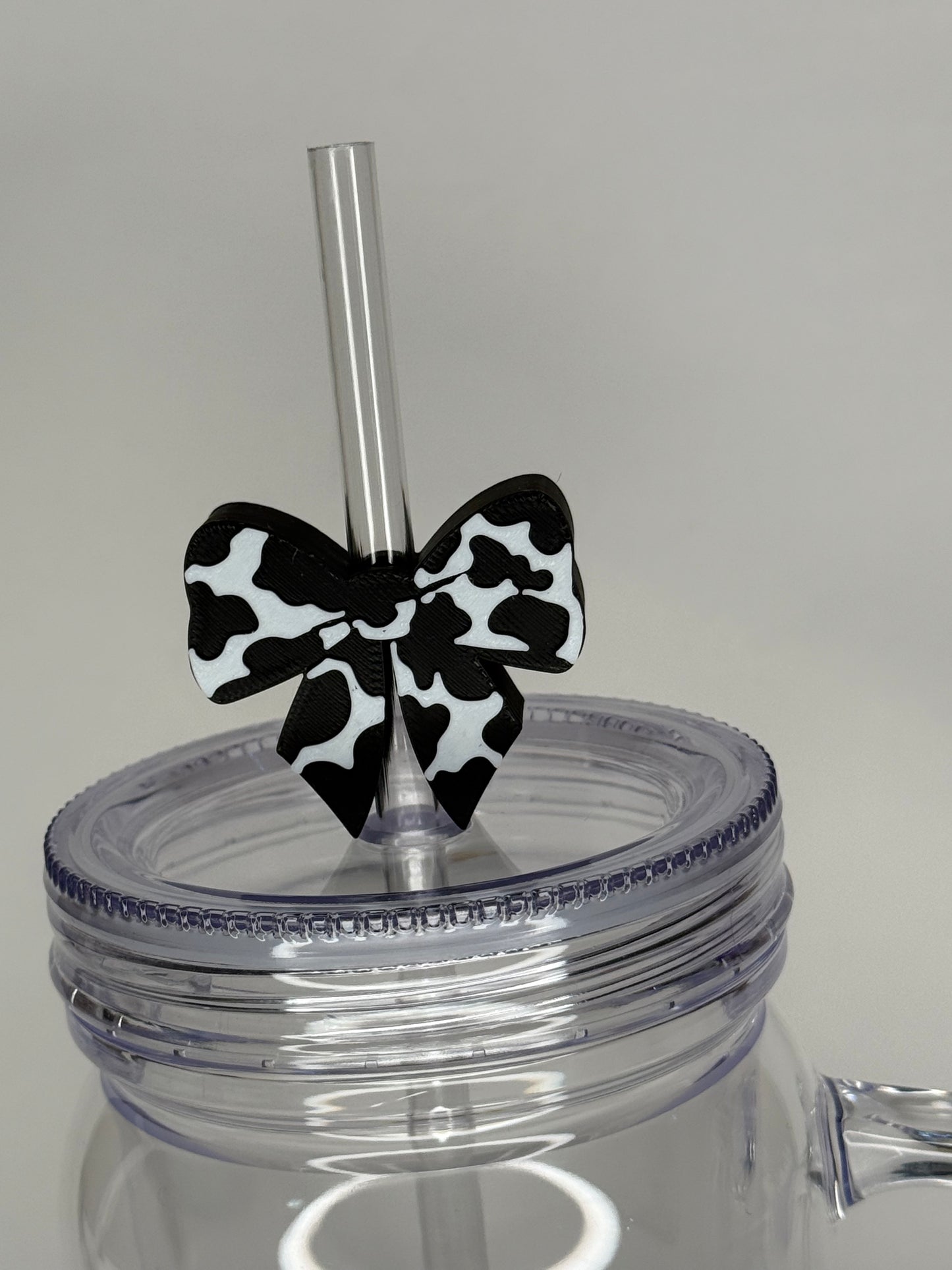 Cow Print Bow Straw topper