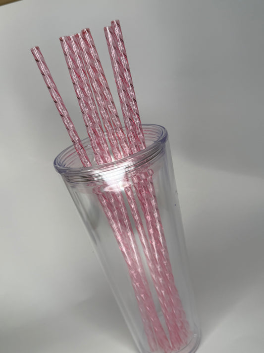 Pink transparent swirl 12" straw