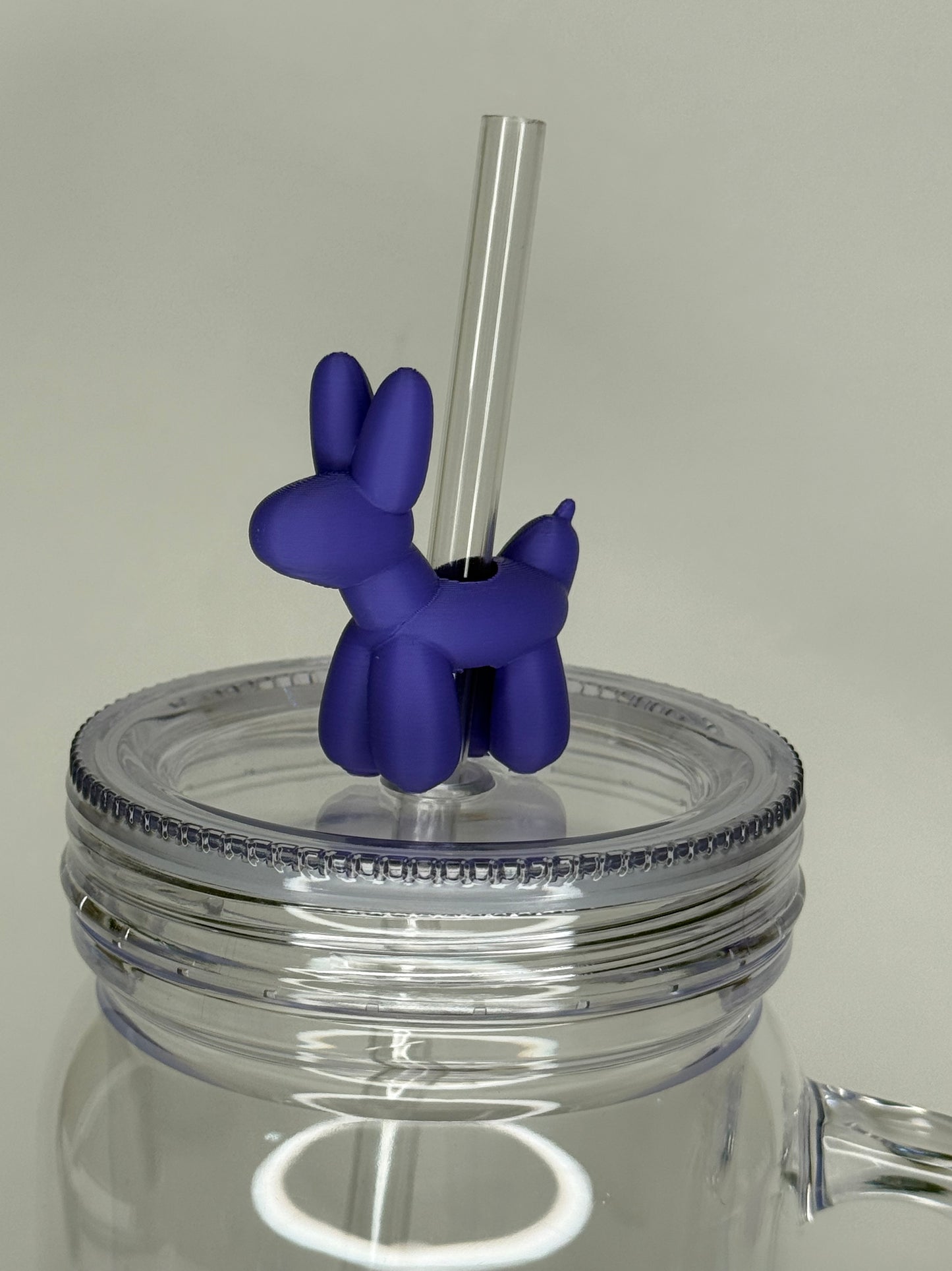 Purple balloon dog straw topper